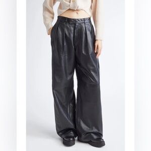 NWT R13 Pleated Wide Leg Sheep Leather Pants in Black Size 27